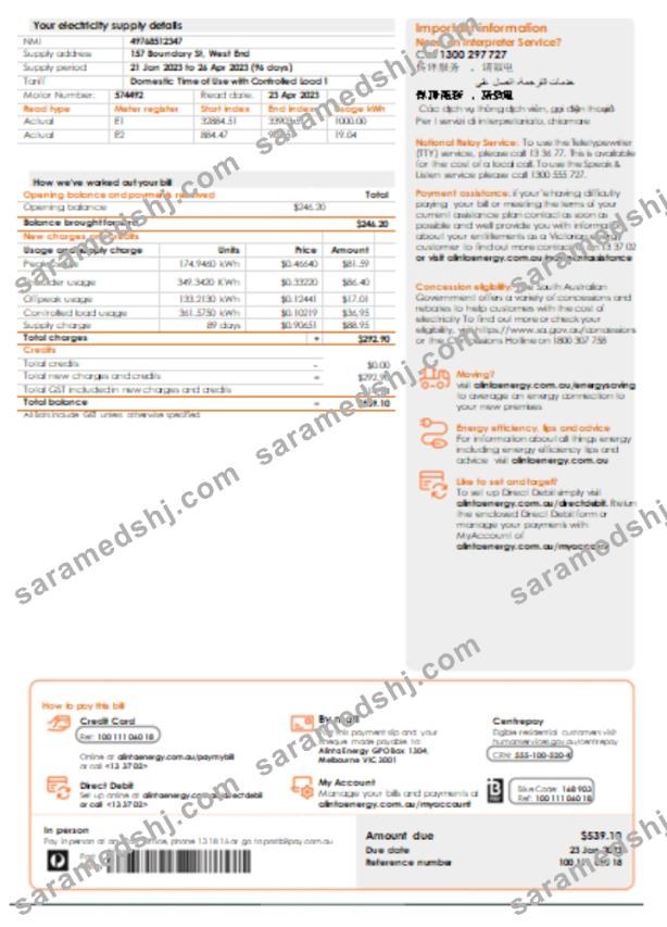 Alinta energy electricity utility business bill,  page 2, SCR